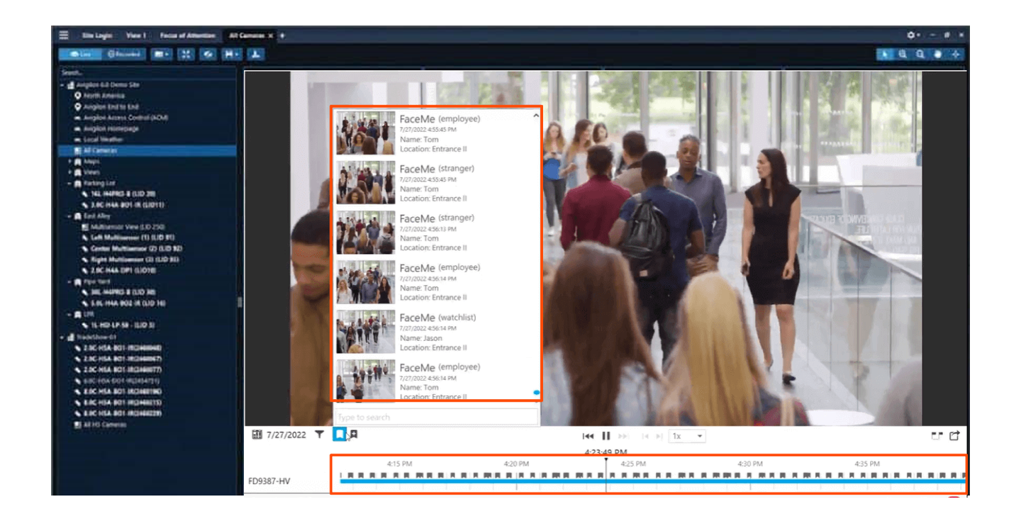 Video timeline display of facial recognition results makes it easy to find individuals